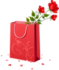 a gift bag with a red rose